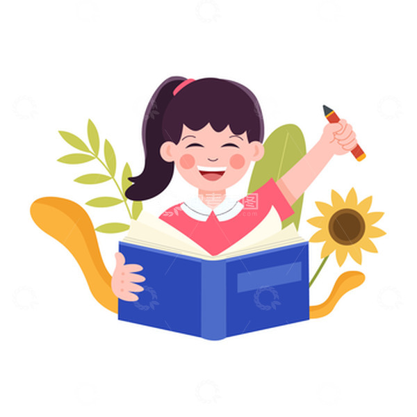 源文件下载【趣麦麦图】卡通开学季看书学习的小女孩