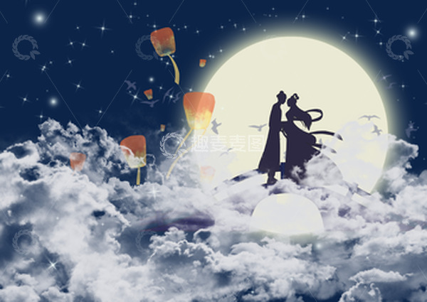 源文件下载【趣麦麦图】七夕情人节双人情侣520鹊桥孔明灯海报