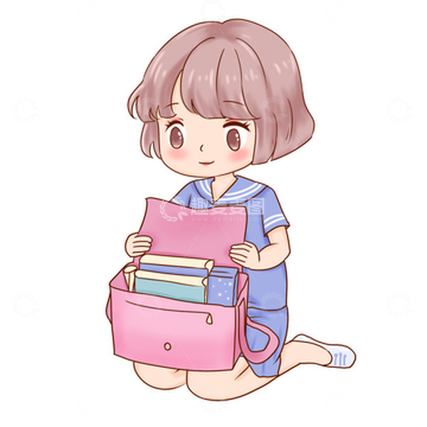 源文件下载【趣麦麦图】开学季学生查看书包文具
