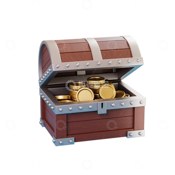 源文件下载【趣麦麦图】3D立体卡通木箱黄金币宝箱游戏元素