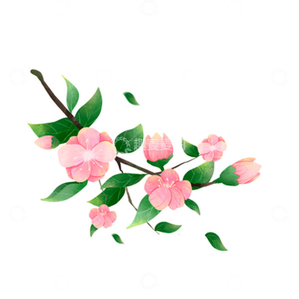 源文件下载【趣麦麦图】手绘卡通桃花花卉植物树枝元素