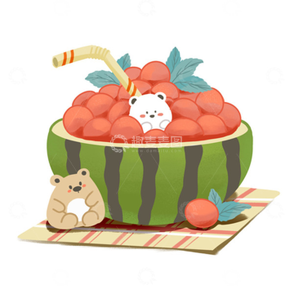 源文件下载【趣麦麦图】处暑西瓜和熊元素海报