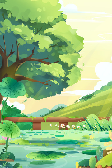 绿色户外处暑节气避暑插画背景