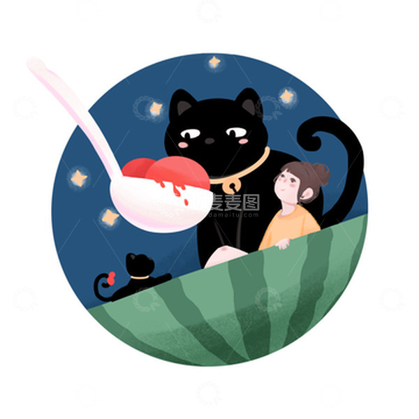 源文件下载【趣麦麦图】处暑西黑猫和女孩元素海报