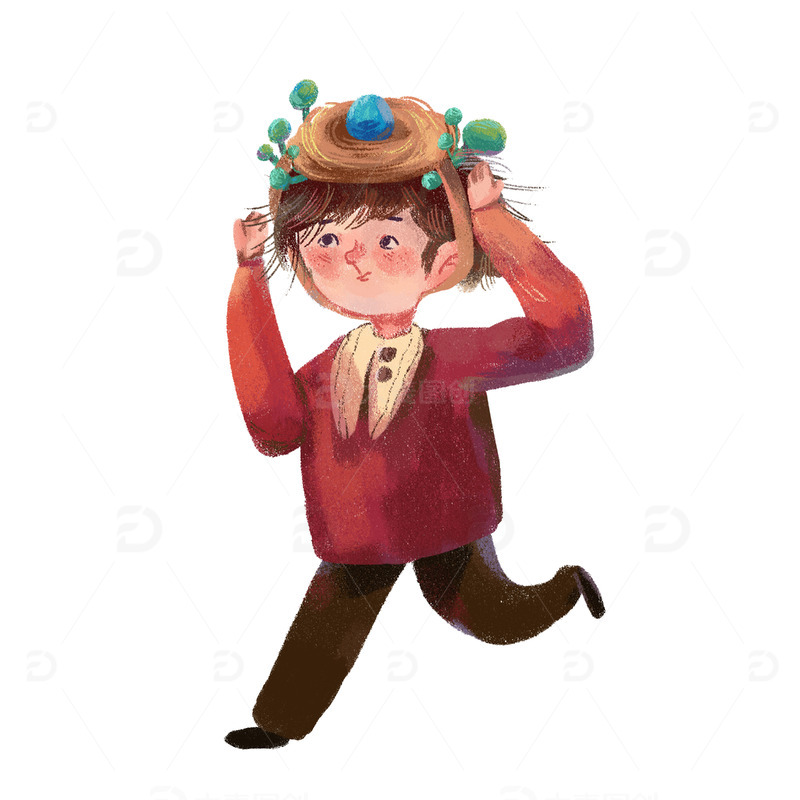 小男孩文创插画手绘周边奔跑