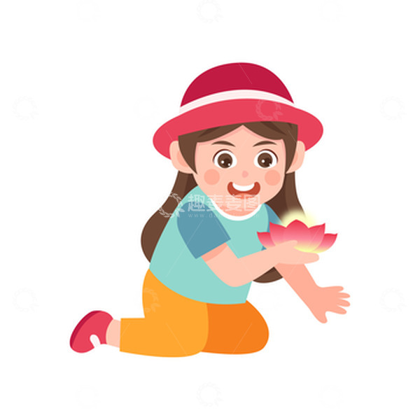 源文件下载【趣麦麦图】处暑节气放荷花灯的小女孩