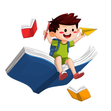 开学季创意儿插坐在书本上的卡通学生