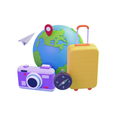 3D卡通度假旅行旅游元素