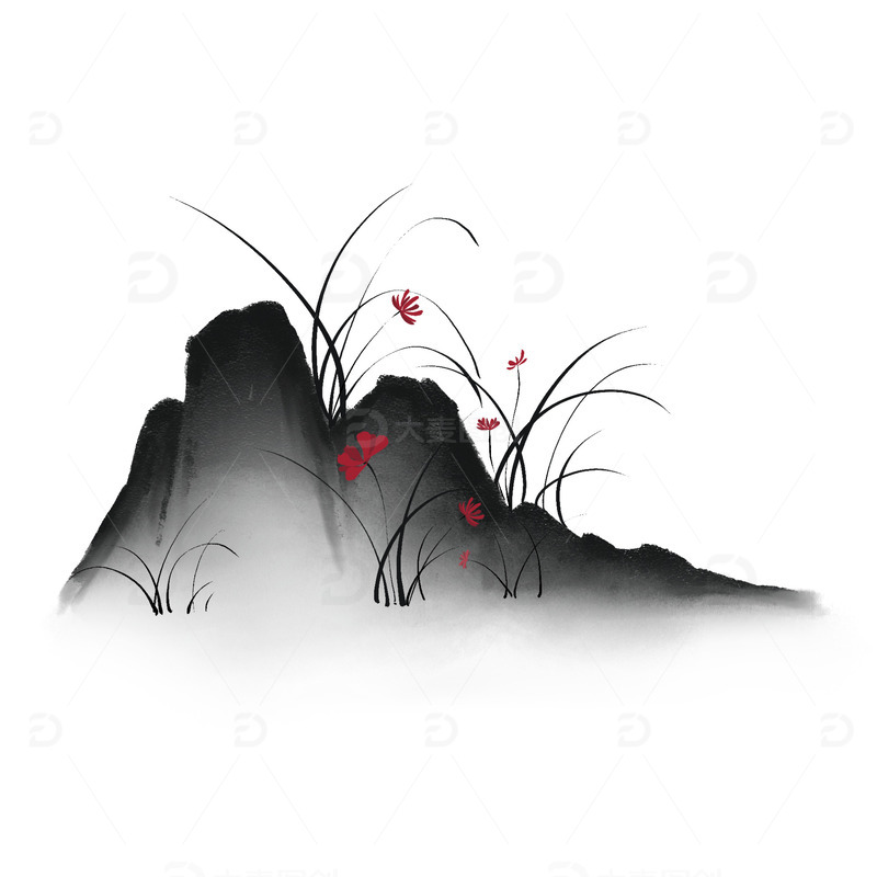 源文件下载【趣麦麦图】手绘中国风山水墨兰花兰草元素