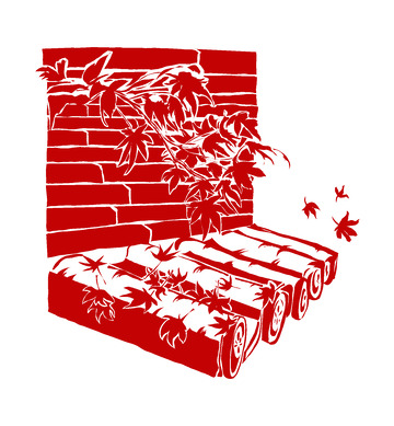 枫叶屋檐红砖剪纸秋分节气元素