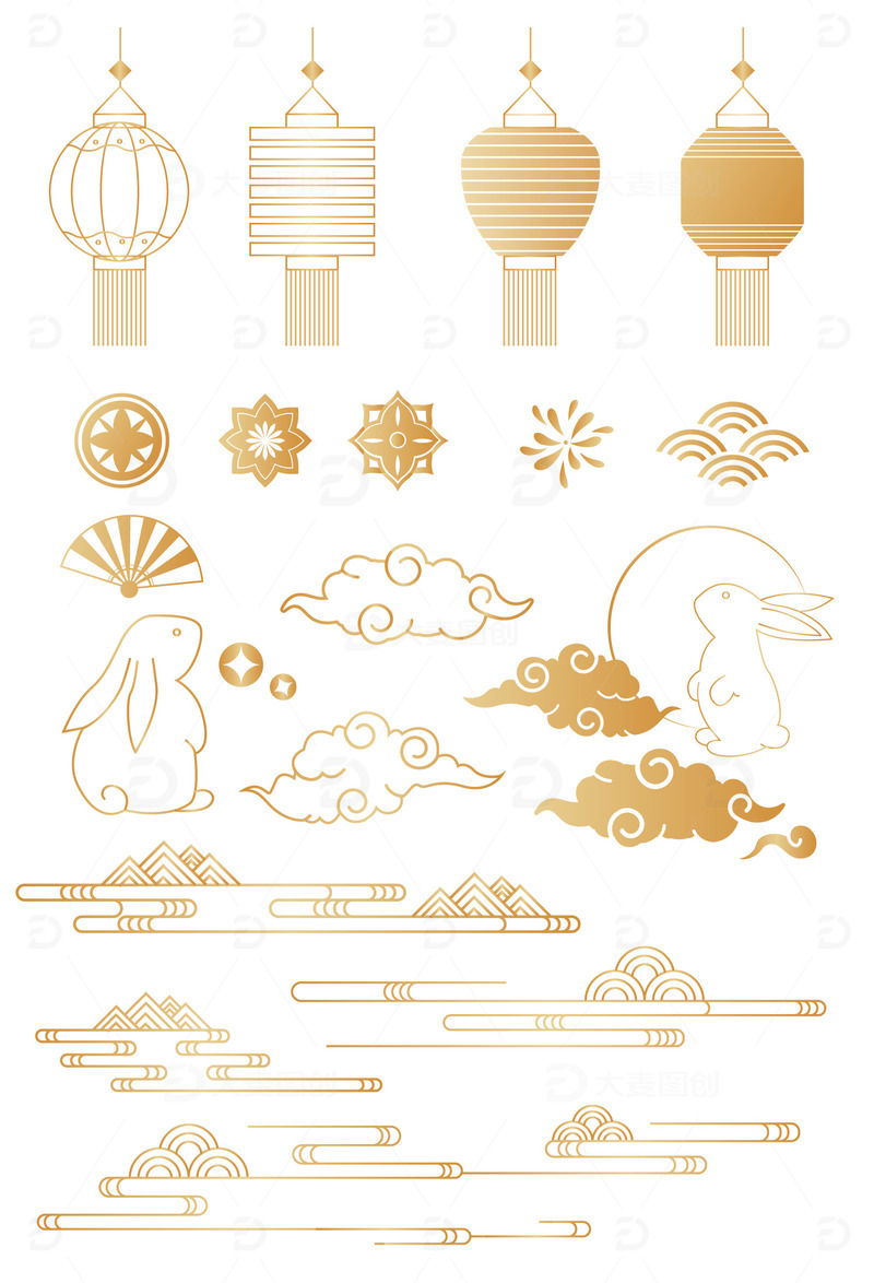 源文件下载【趣麦麦图】中国风传统节日中秋祥云底纹装饰图标