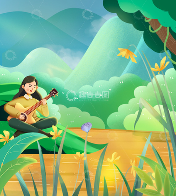 源文件下载【趣麦麦图】-手绘二十四节气处暑清凉夏日手绘插画