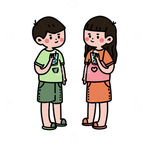 源文件下载【趣麦麦图】小清新喝冷饮可爱手绘文创插画