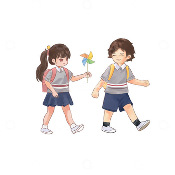 源文件下载【趣麦麦图】开学季学生上学放学元素