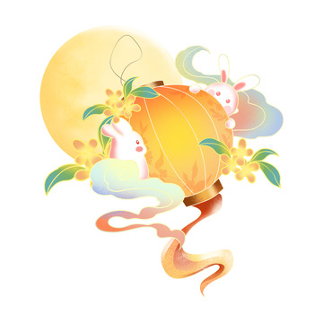 中秋玉兔灯笼元素