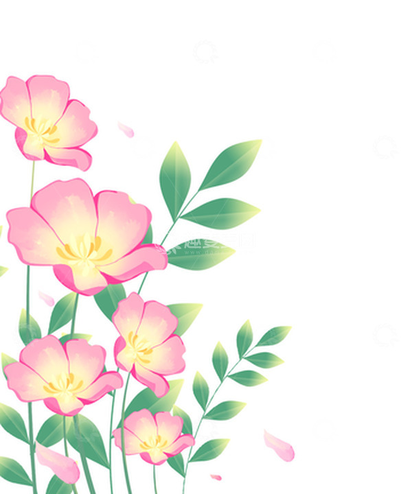 源文件下载【趣麦麦图】夏天粉色花朵植物花草叶子元素