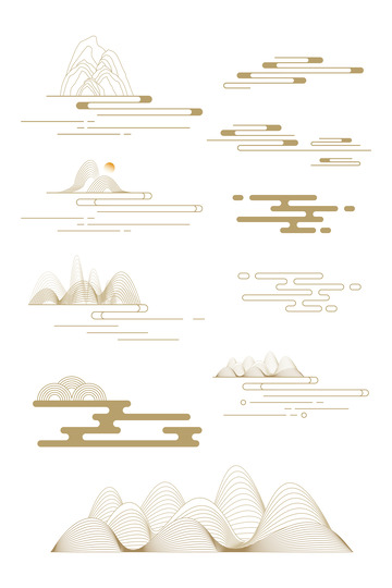 国潮风祥云纹山纹水纹线性纹理装饰