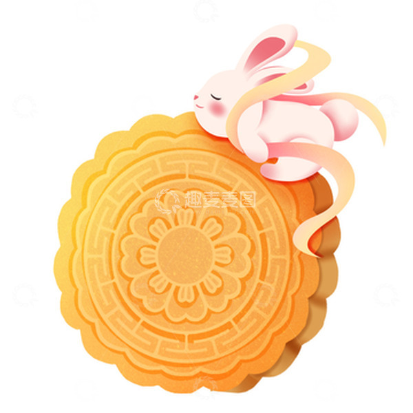 源文件下载【趣麦麦图】中秋节可爱玉兔趴月饼元素