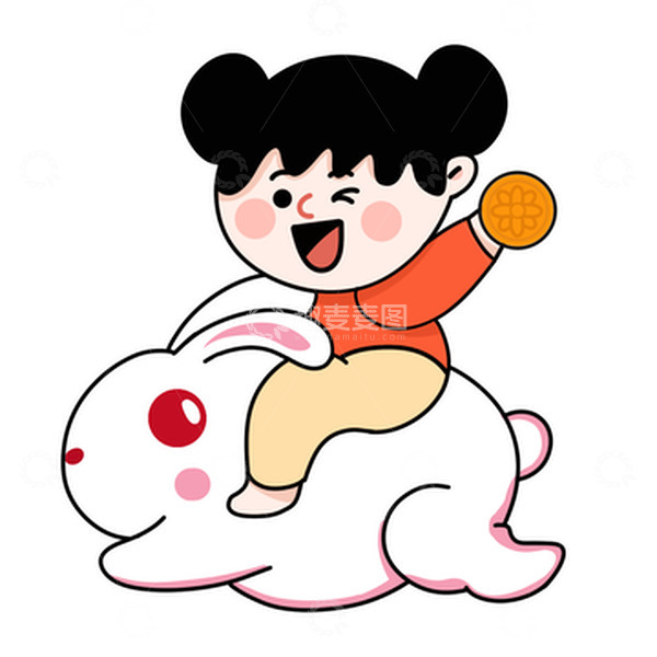 源文件下载【趣麦麦图】中秋节中秋团圆玉兔女孩