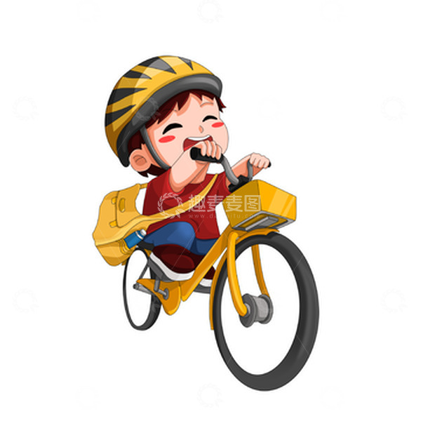 源文件下载【趣麦麦图】开学季骑自行车上学的卡通学生