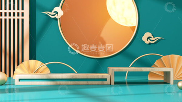 源文件下载【趣麦麦图】C4D中秋节海报立体中国风海报背景