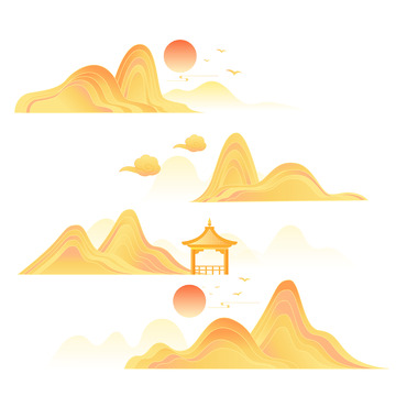 中国风国潮金色山脉矢量插画