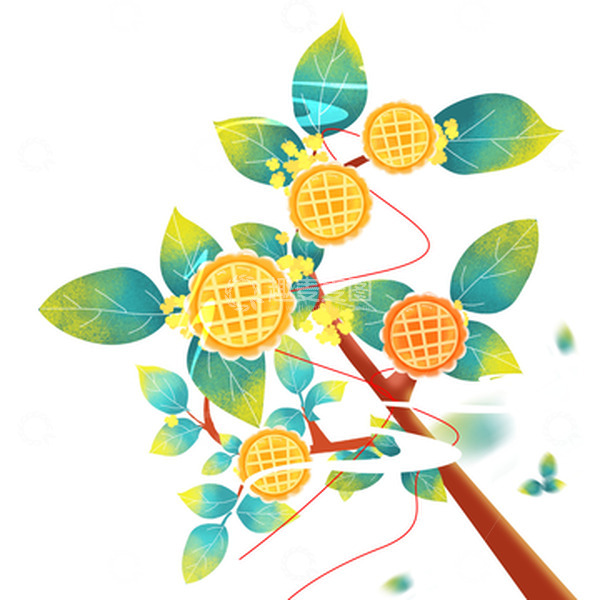 源文件下载【趣麦麦图】中秋节手绘桂花花枝月饼装饰免抠素材