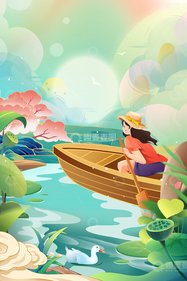 源文件下载【趣麦麦图】夏日处暑插画二十四节气海报