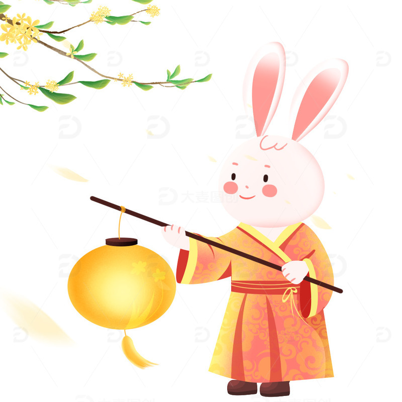 源文件下载【趣麦麦图】中秋节拟人月兔玉兔提灯笼元素