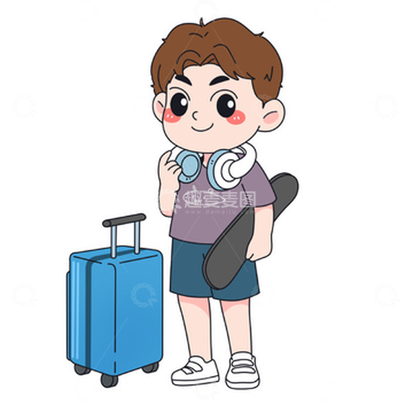 源文件下载【趣麦麦图】开学季新学期行李箱男孩