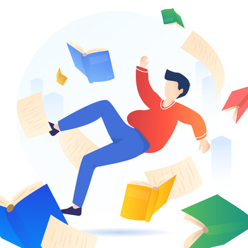 卡通可爱人物悬浮书本教育互联网插画元素