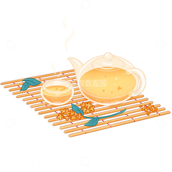 源文件下载【趣麦麦图】桂花茶酒透明茶具桂花茶桂花枝