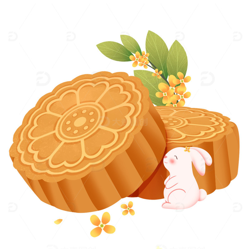 源文件下载【趣麦麦图】中秋节月饼兔子桂花元素