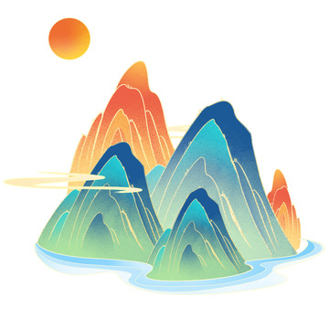 新中式国潮风山水远山祥云