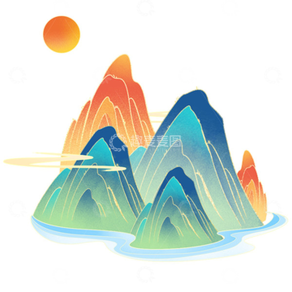 源文件下载【趣麦麦图】新中式国潮风山水远山祥云
