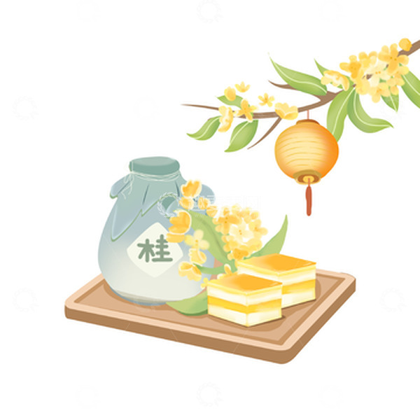 源文件下载【趣麦麦图】中秋重阳节桂花酒水中国风桂花糕桂花枝