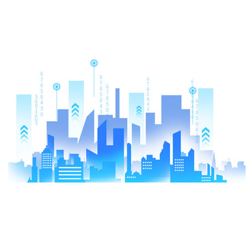 简约几何蓝色科技未来城市剪影装饰元素