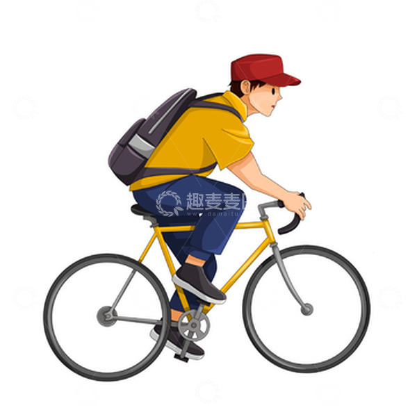 源文件下载【趣麦麦图】-背书包骑车上学的青少年高中生