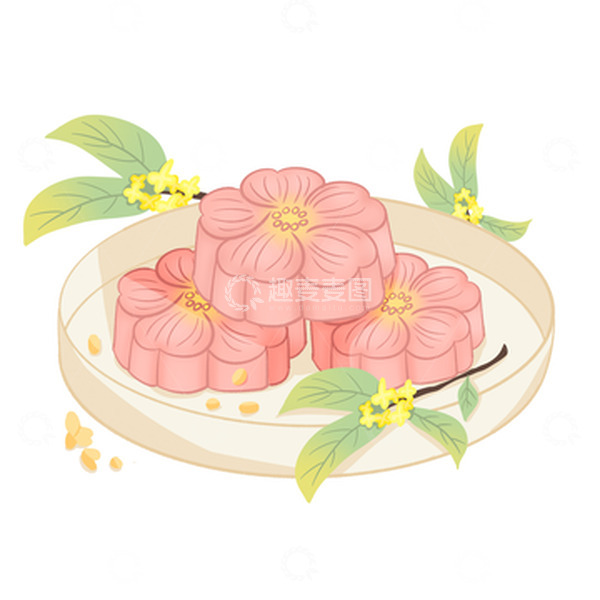 源文件下载【趣麦麦图】中秋新式花朵月饼桂花元素