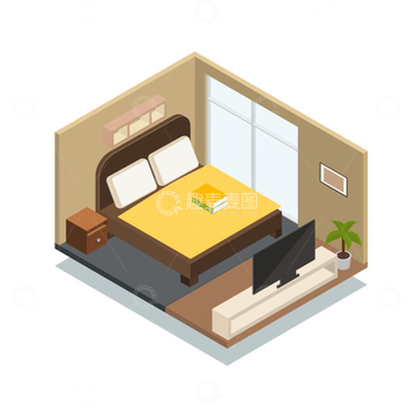 源文件下载【趣麦麦图】-2.5d酒店卧室卡通元素