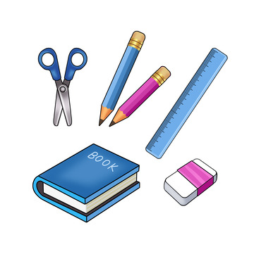 文具集合剪刀铅笔尺子橡皮书本