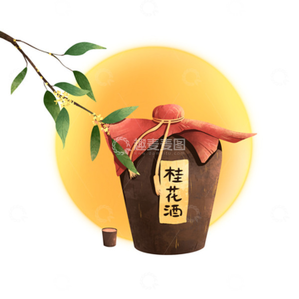 源文件下载【趣麦麦图】手绘中秋节桂花酒月亮酒瓶桂花元素
