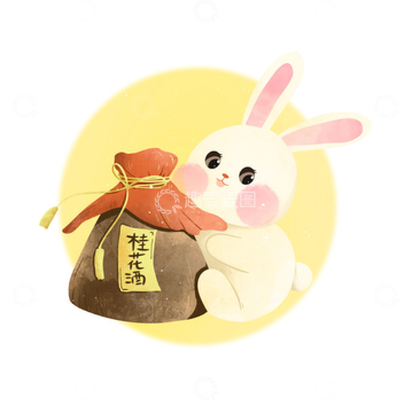 源文件下载【趣麦麦图】手绘中秋节卡通玉兔桂花酒可爱兔子元素