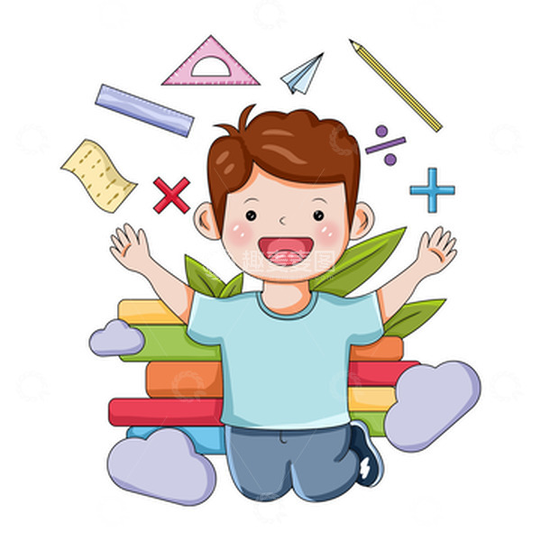 源文件下载【趣麦麦图】开学季文具书男孩手绘插画