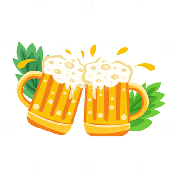 源文件下载【趣麦麦图】-扁平卡通啤酒节碰杯庆祝