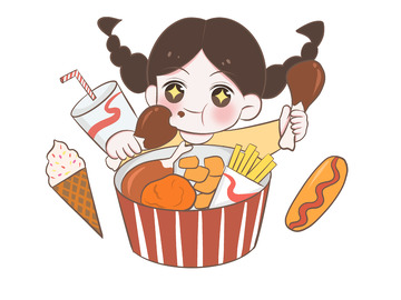 卡通手绘吃货节吃货吃美食女孩