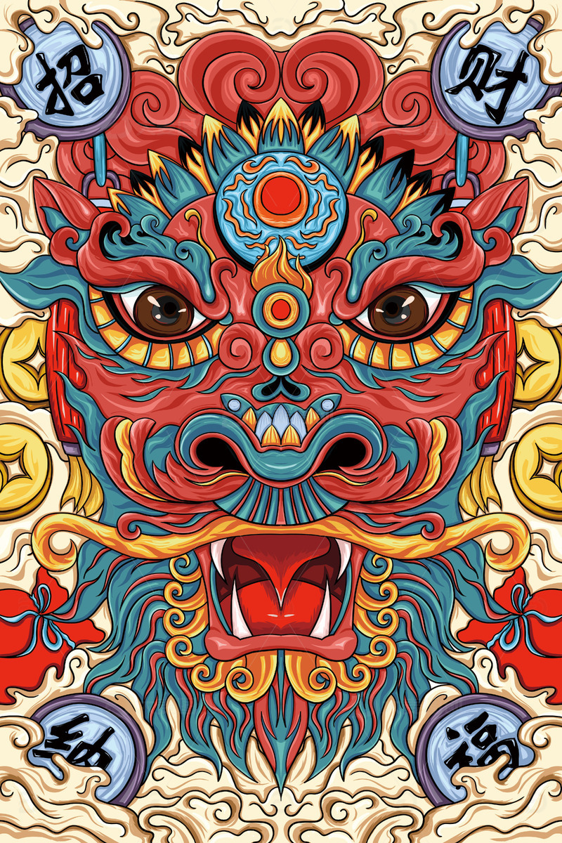 源文件下载【趣麦麦图】国潮龙插画招财纳福中国风