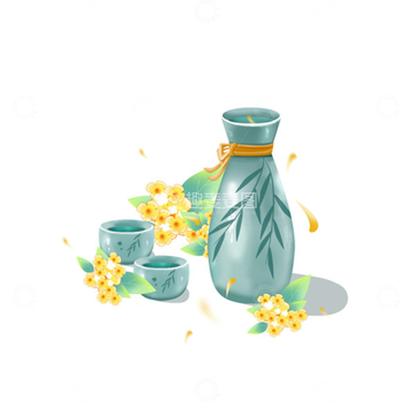源文件下载【趣麦麦图】中秋节重阳节水彩风中国风桂花酒桂花插画