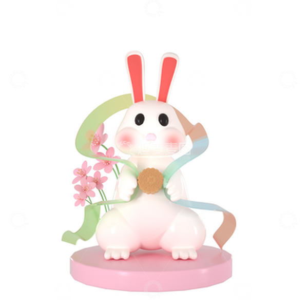 源文件下载【趣麦麦图】3D立体玉兔中秋节日月饼兔子