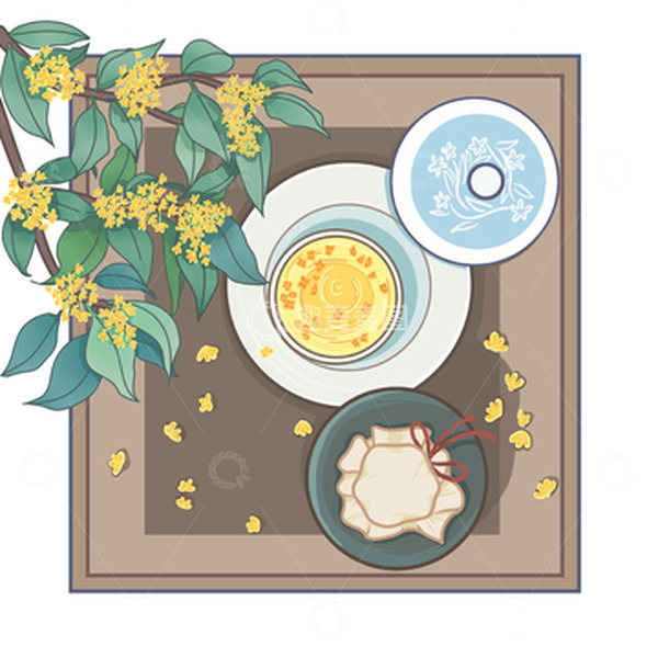 源文件下载【趣麦麦图】中秋节日桂花茶桂花树叶